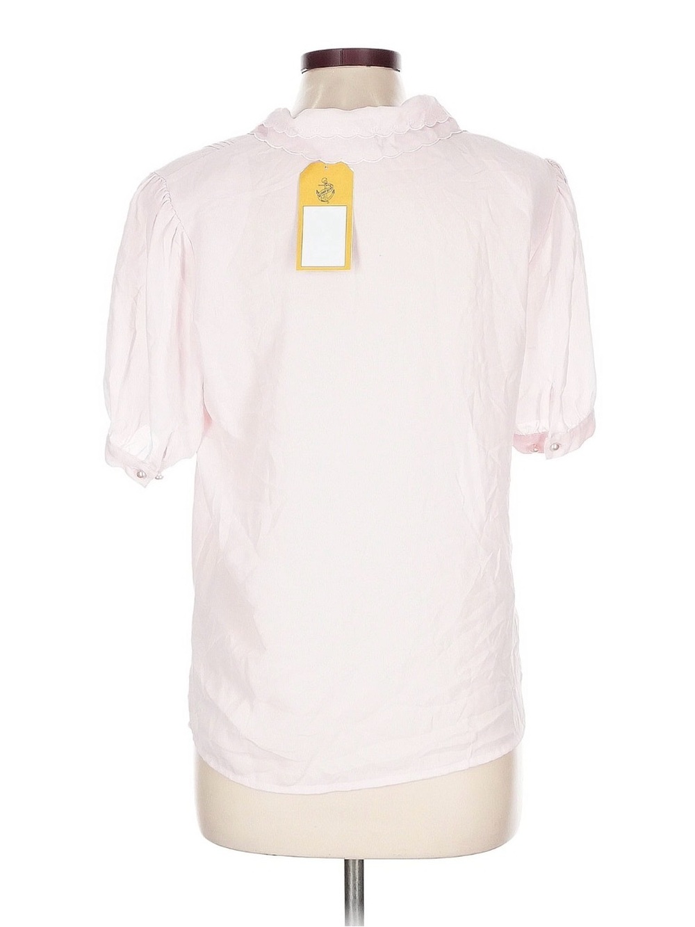 Sheer Vintage Sz 12 Light Pink Button-Front Puff Sleeve Embroidered Blouse - Picture 2 of 12
